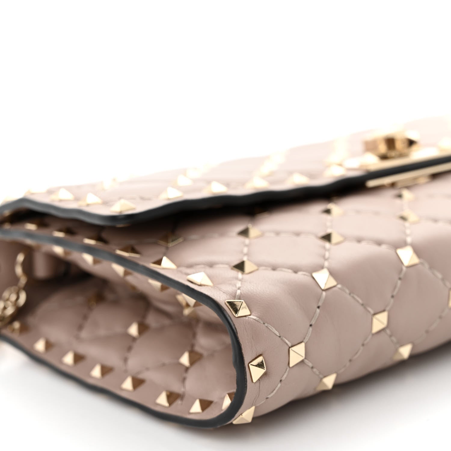 Valentino Garavani Lambskin Rockstud Spike Wallet on Chain Poudre 8 of 10