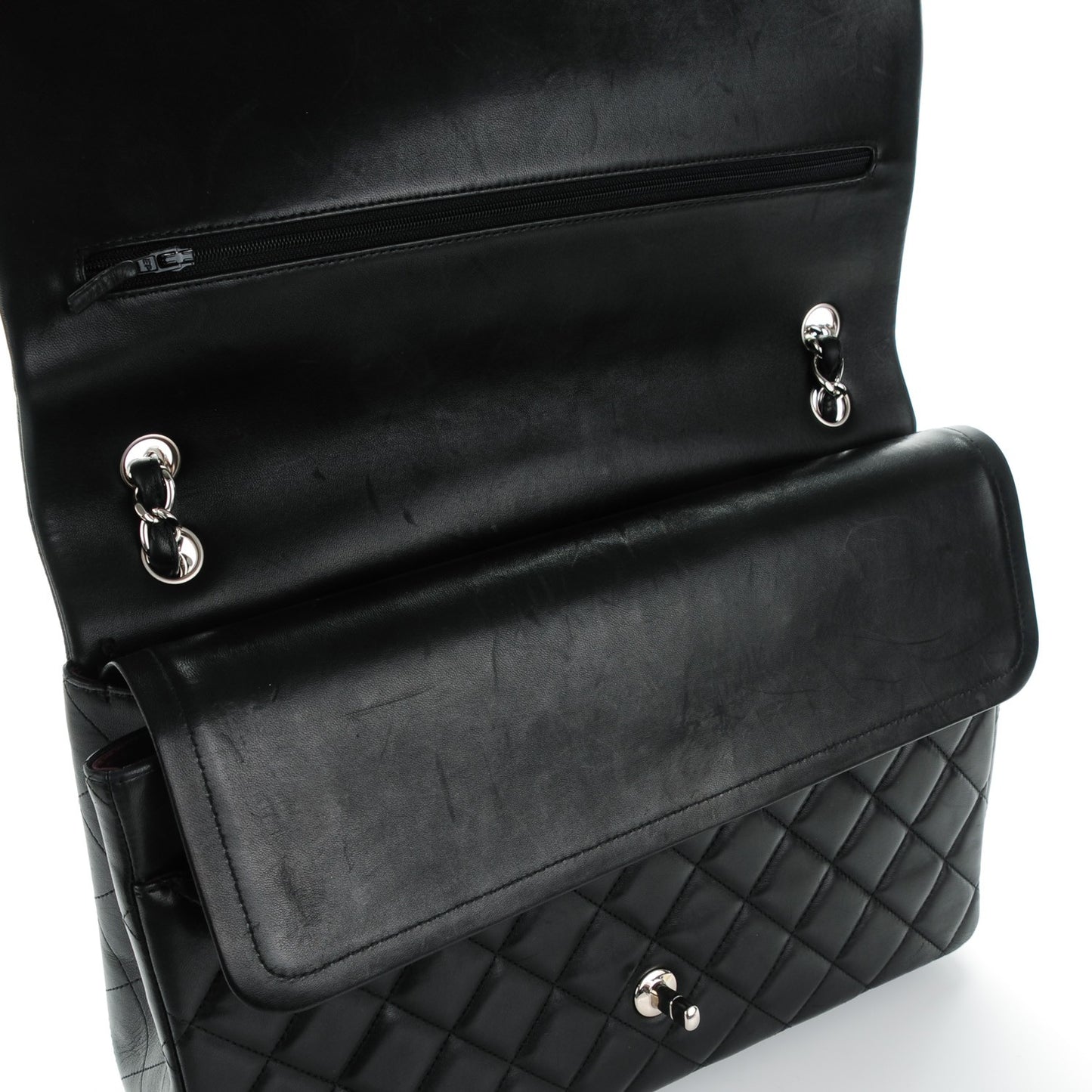 Lambskin Quilted Maxi Double Flap Black