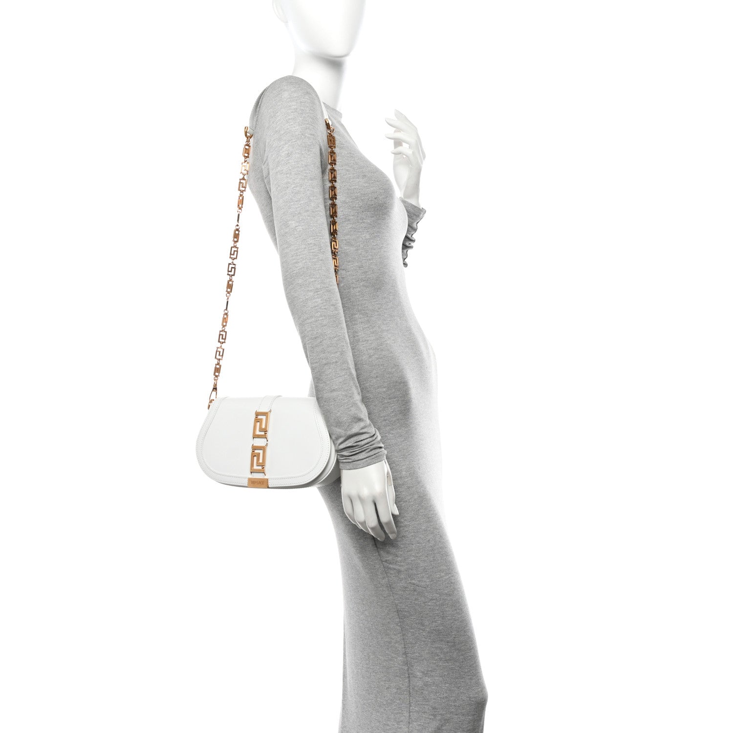 Versace Calfskin Medium Greca Goddess Shoulder Bag White 2 of 12