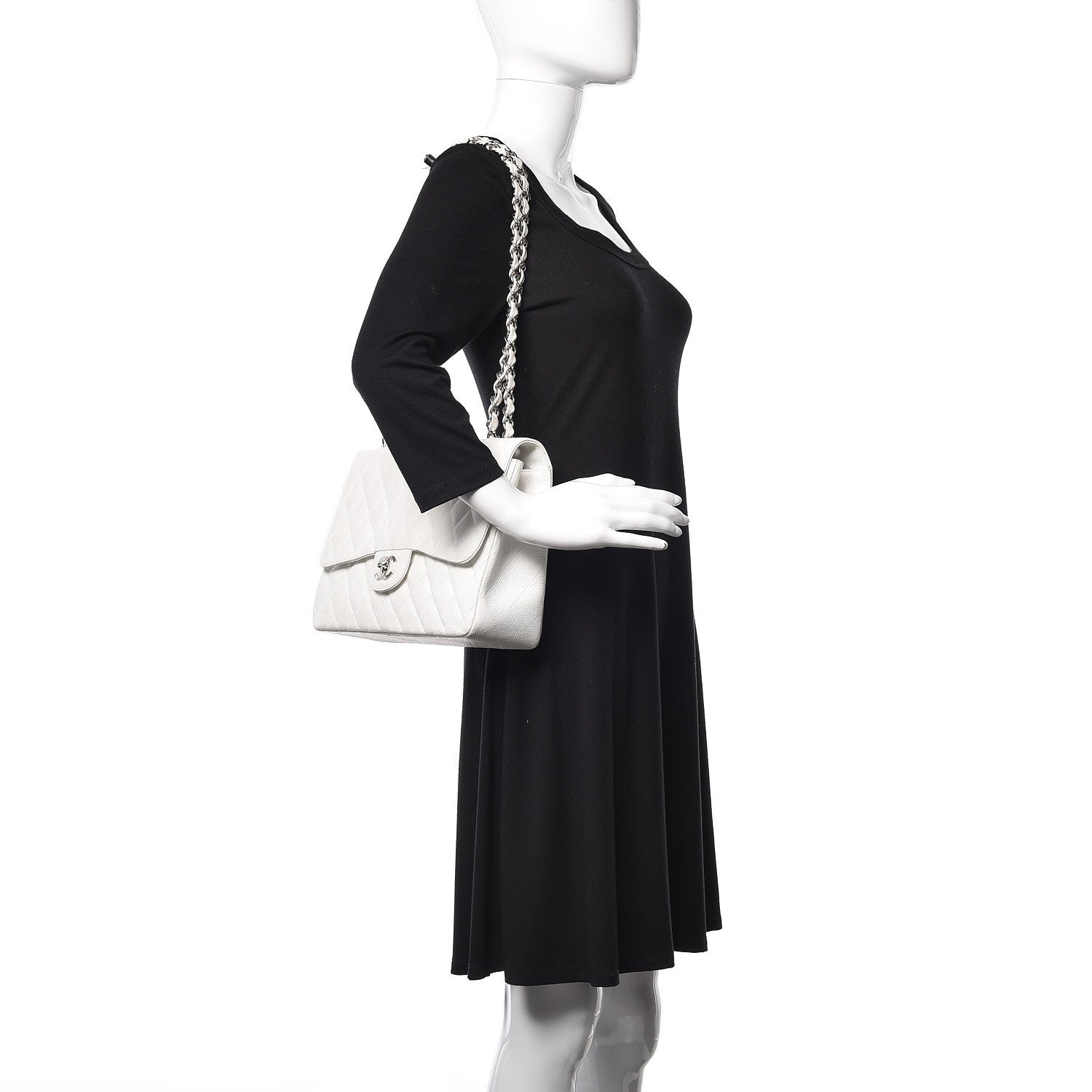 Chanel Caviar Quilted Jumbo Single Flap White 3 of 18
