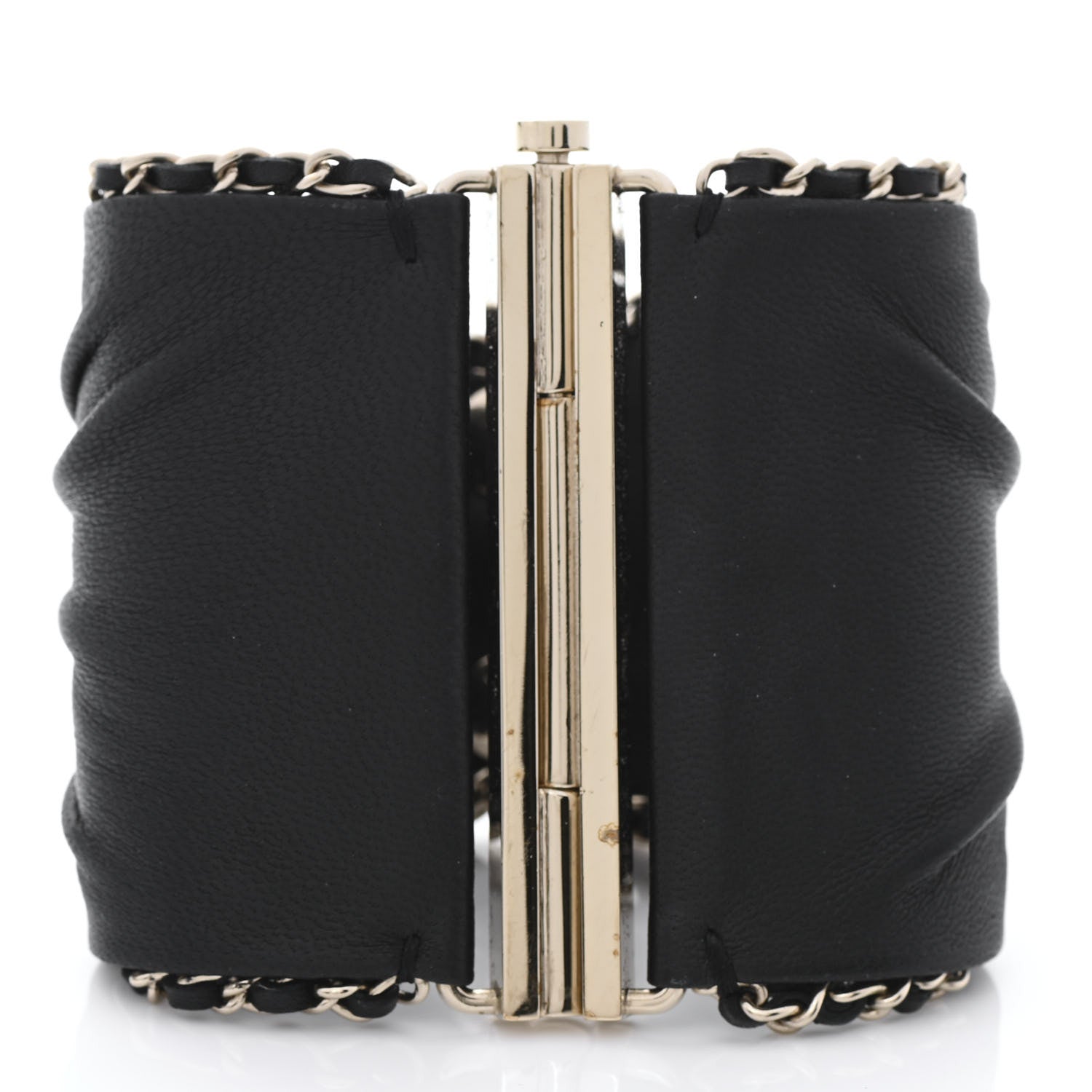 Chanel Lambskin Chain CC Cuff Bracelet Black Gold 3 of 6