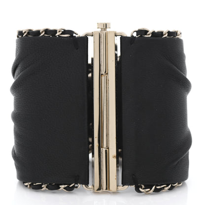 Chanel Lambskin Chain CC Cuff Bracelet Black Gold 3 of 6
