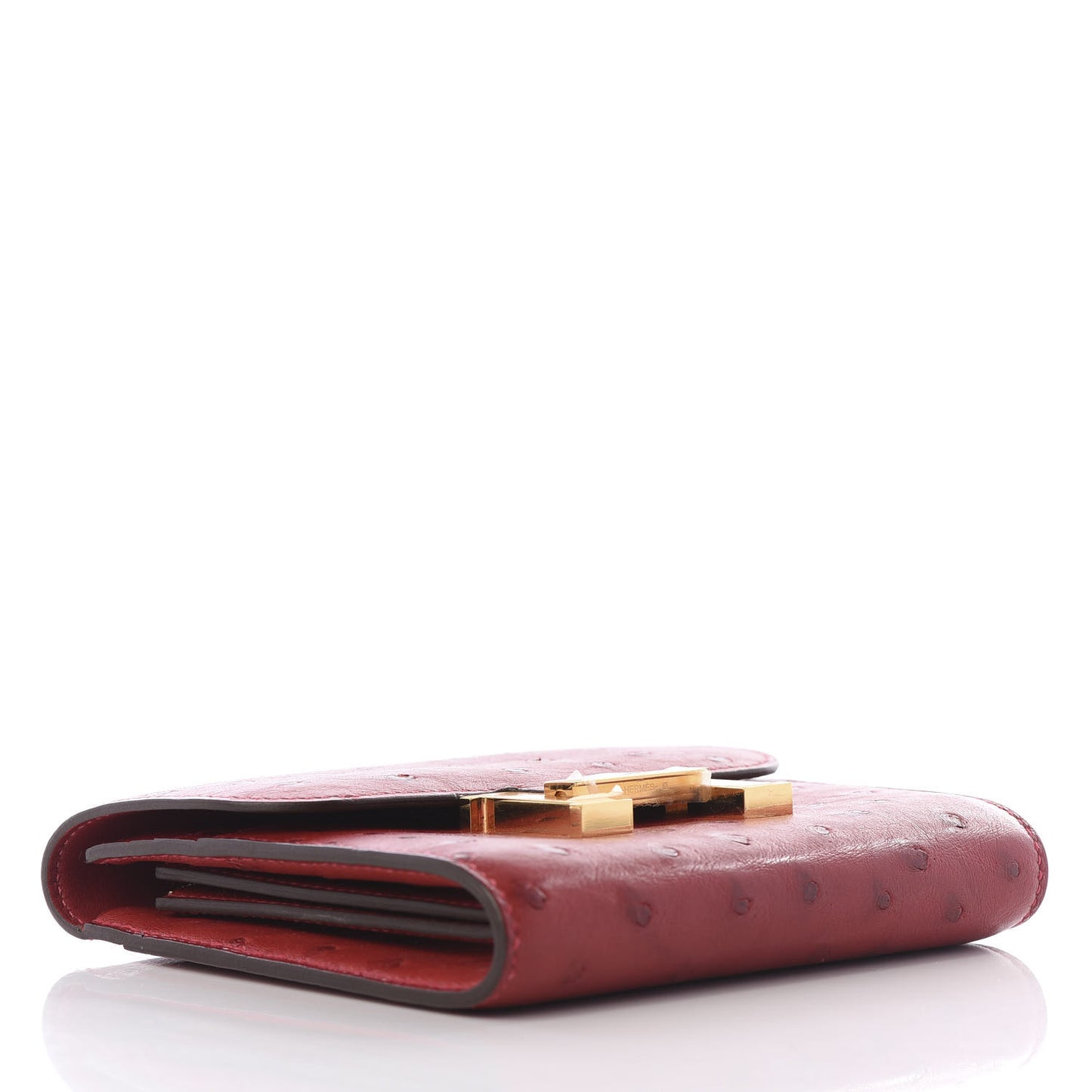 Ostrich Constance Short Wallet Rouge Vif