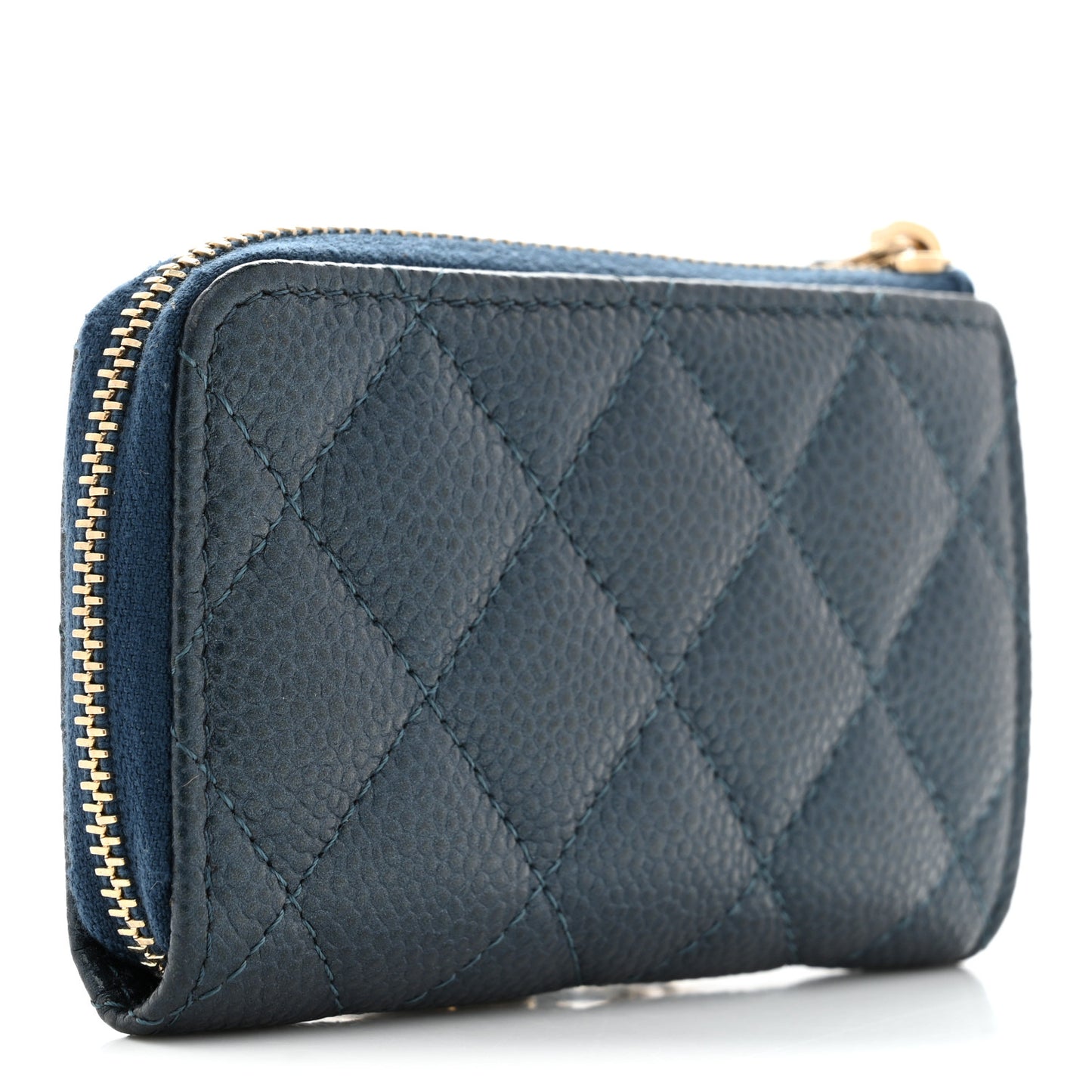 Caviar Quilted Zipped Key Holder Case Dark Blue