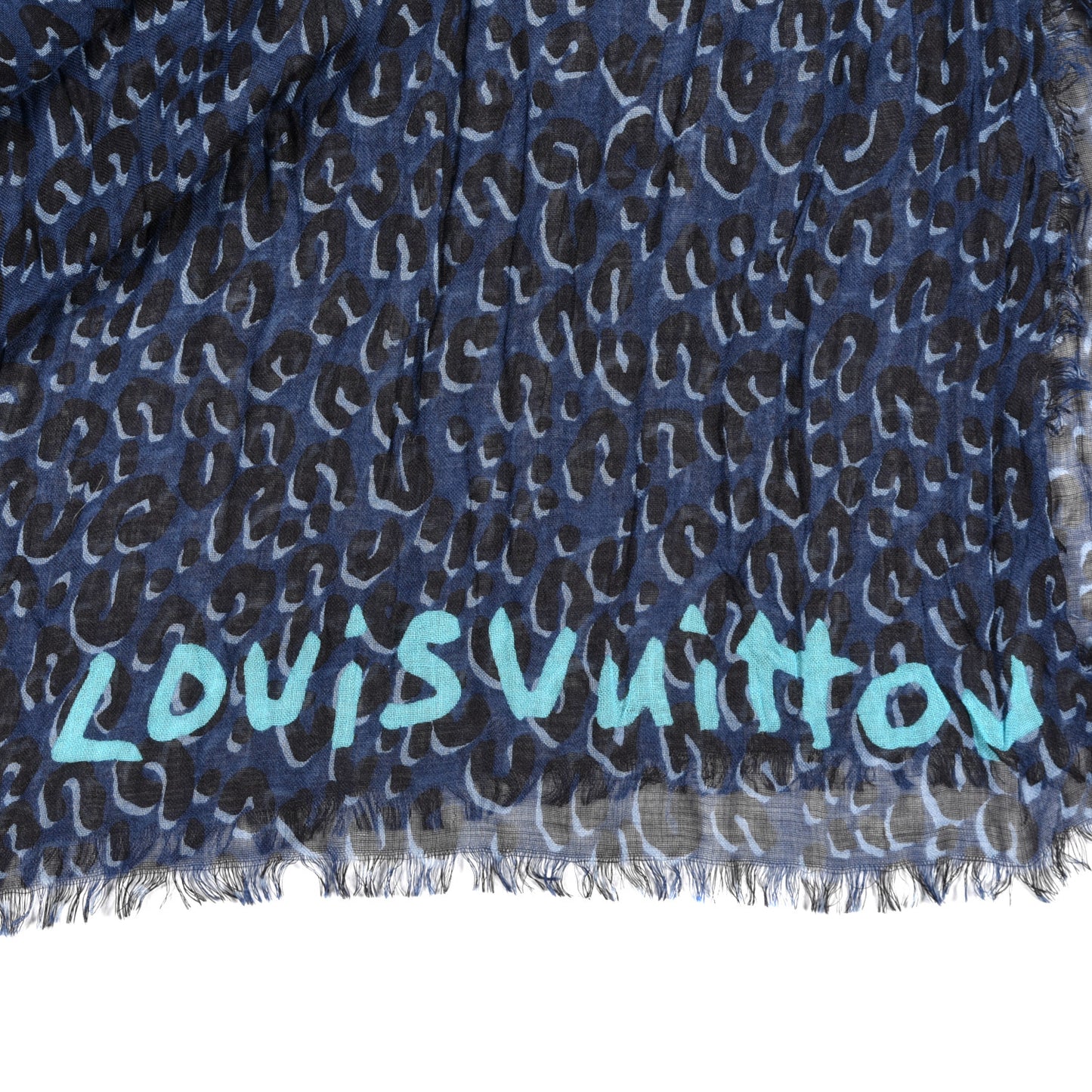 Cashmere Silk Leopard Etole Stole Blue