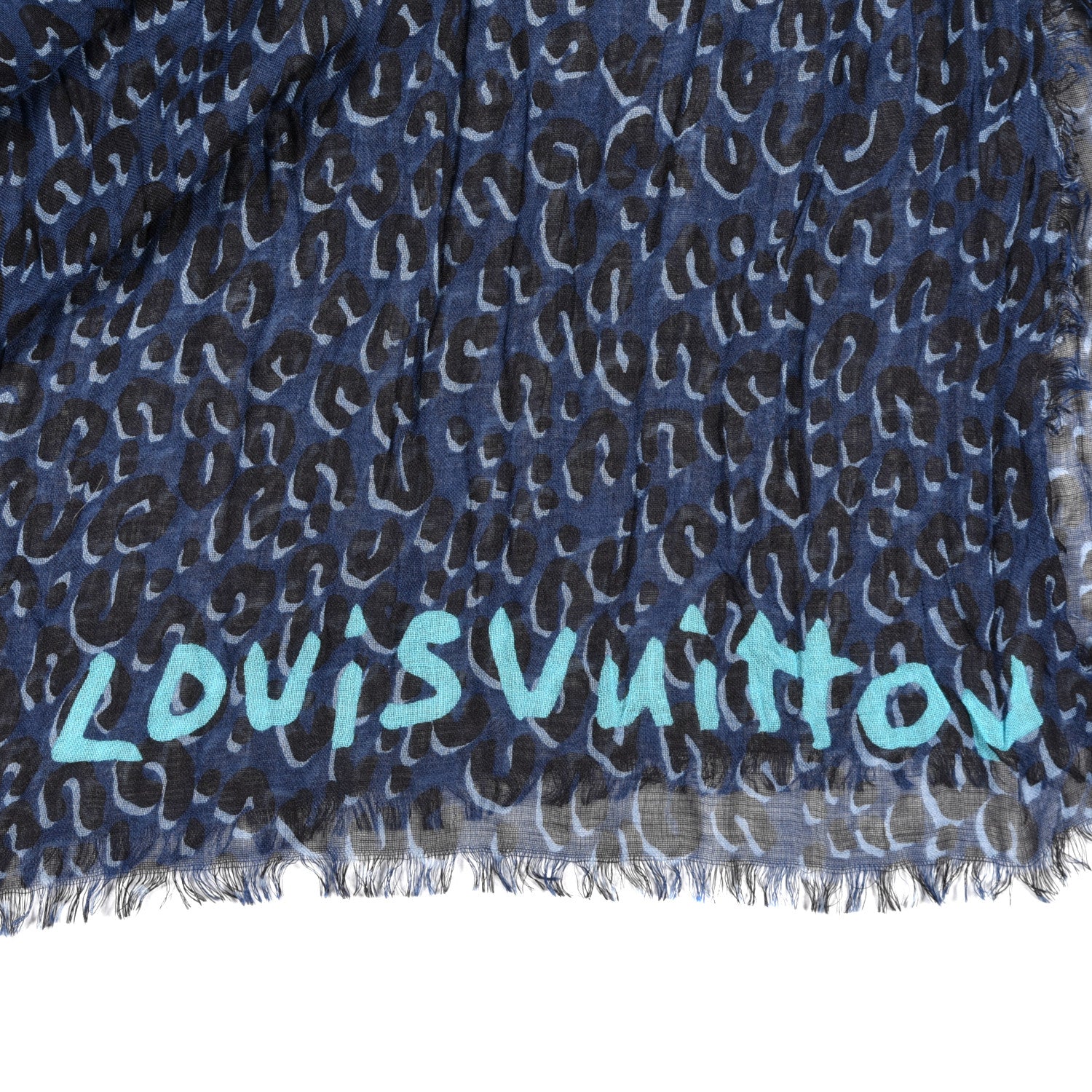 Louis Vuitton Cashmere Silk Leopard Etole Stole Blue 2 of 3