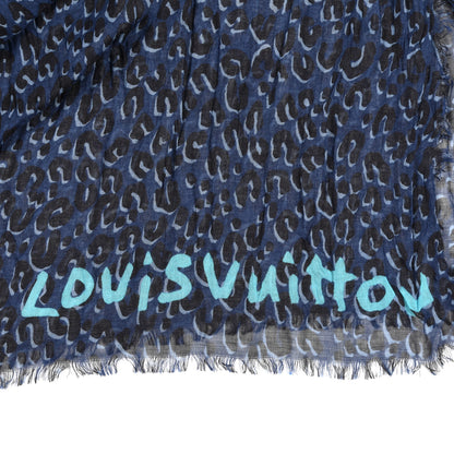 Louis Vuitton Cashmere Silk Leopard Etole Stole Blue 2 of 3