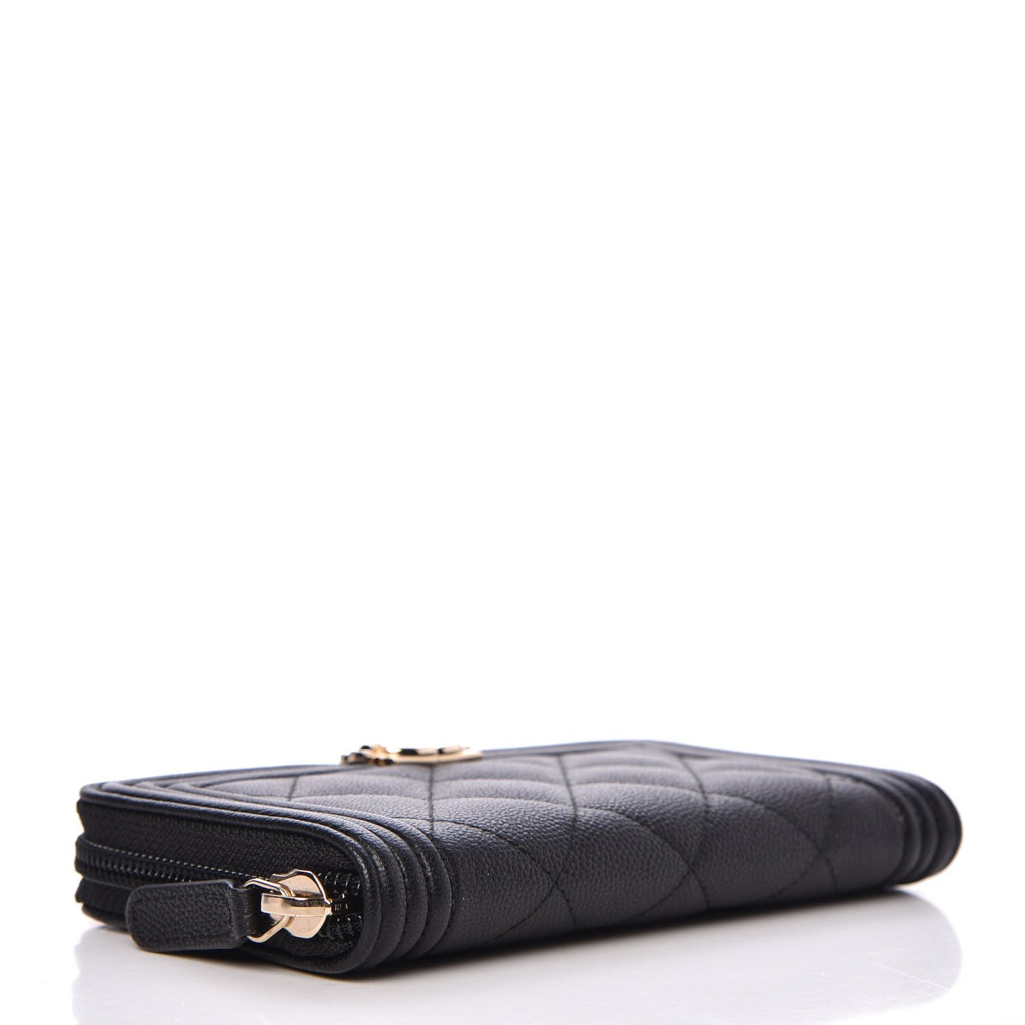 Caviar Quilted Small Boy Zip Around Wallet Black