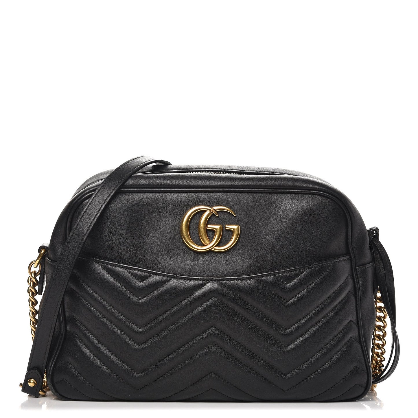 Calfskin Matelasse Medium GG Marmont Chain Shoulder Bag Black