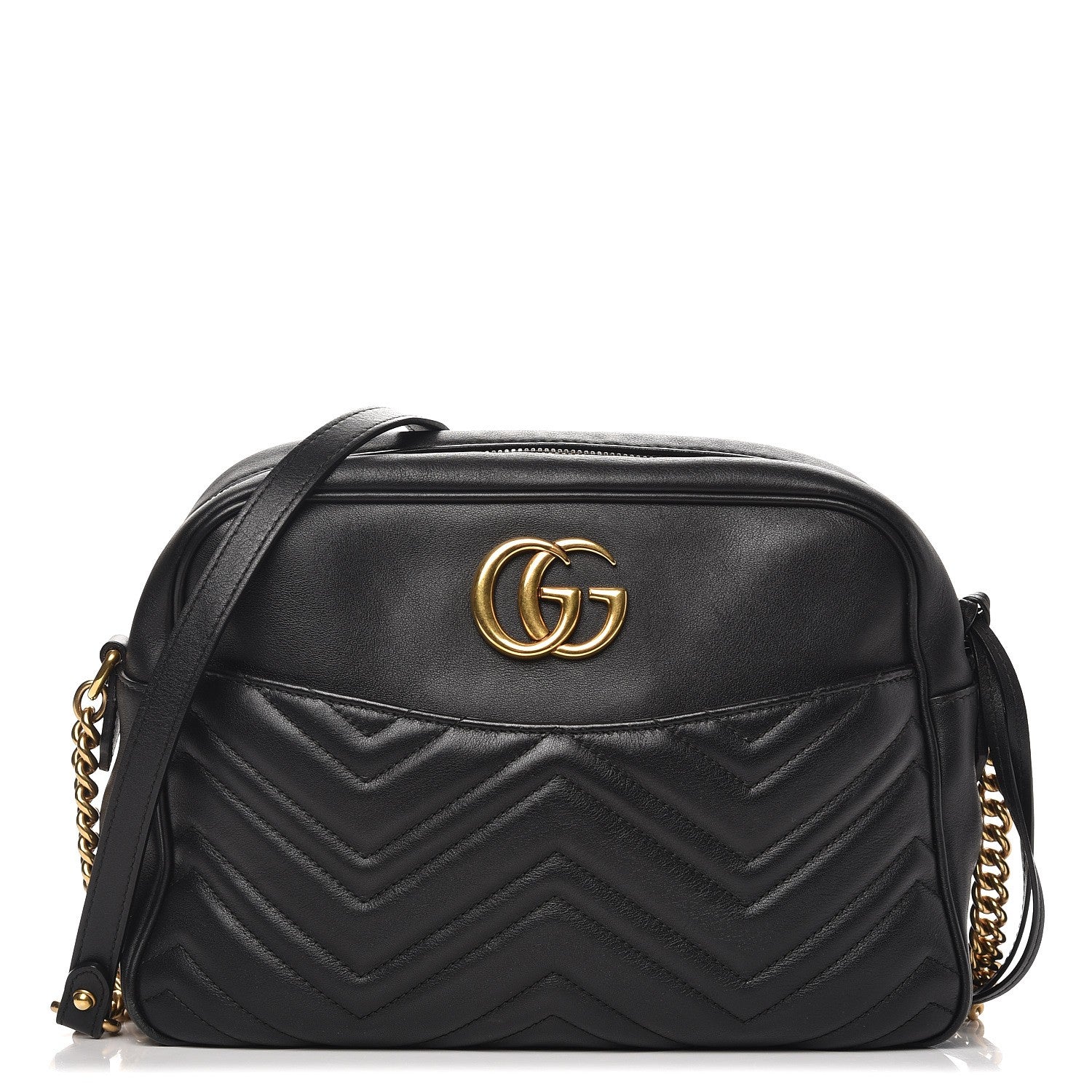 Gucci Calfskin Matelasse Medium GG Marmont Chain Shoulder Bag Black 1 of 11