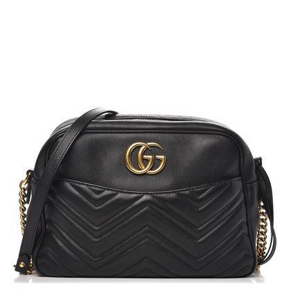 Gucci Calfskin Matelasse Medium GG Marmont Chain Shoulder Bag Black 1 of 11
