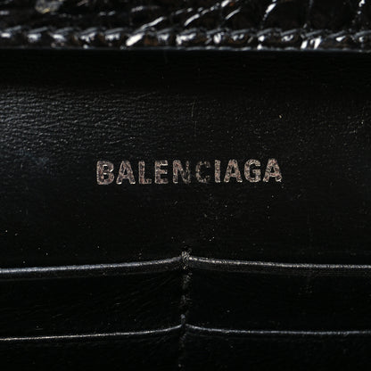 Balenciaga Shiny Calfskin Monochrome Crocodile Embossed Hourglass Chain Bag Black 6 of 11