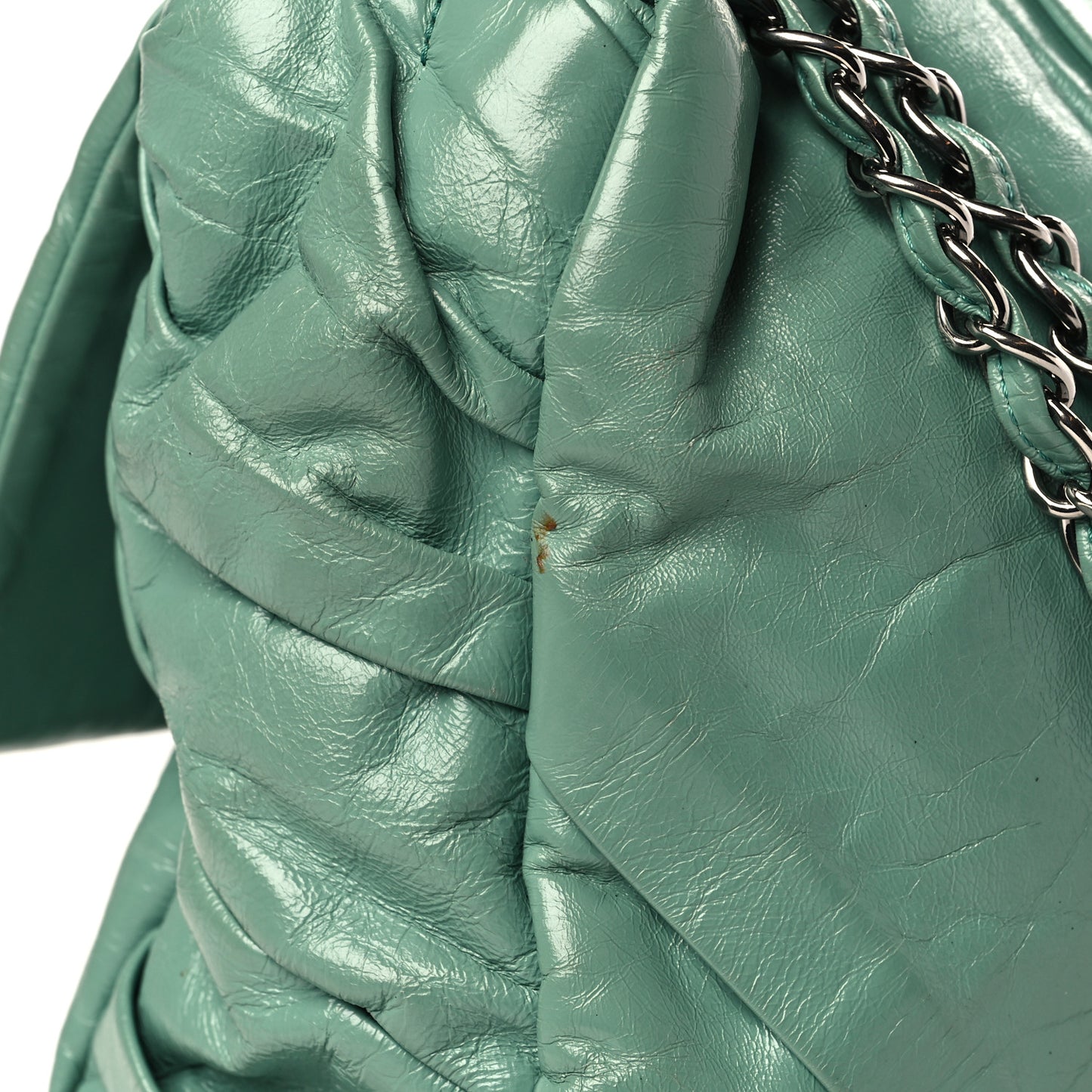 Glazed Calfskin Twisted Maxi Flap Green
