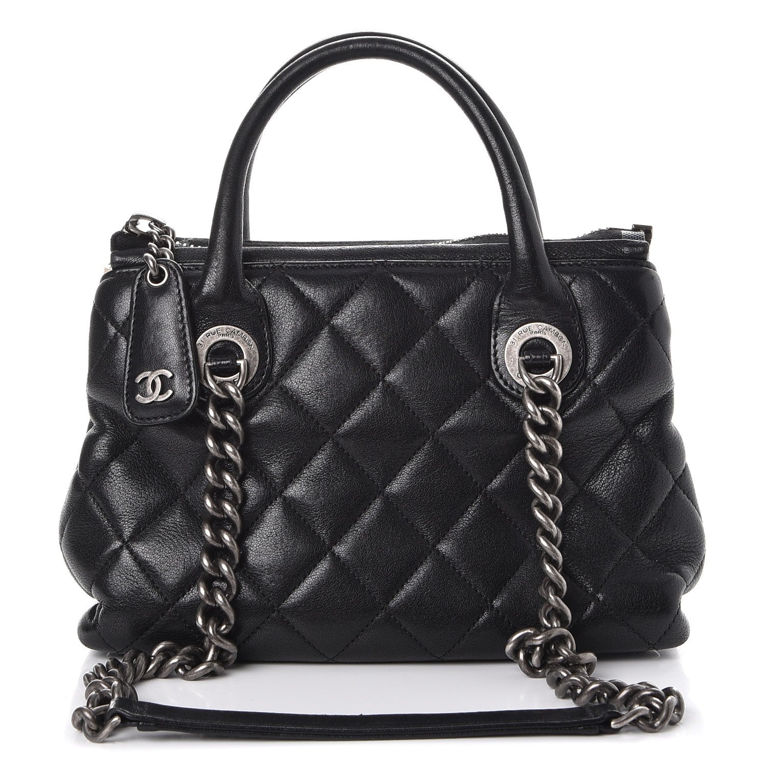 Chanel Shiny Sheepskin Quilted Small Shopping Tote Black 1 of 8