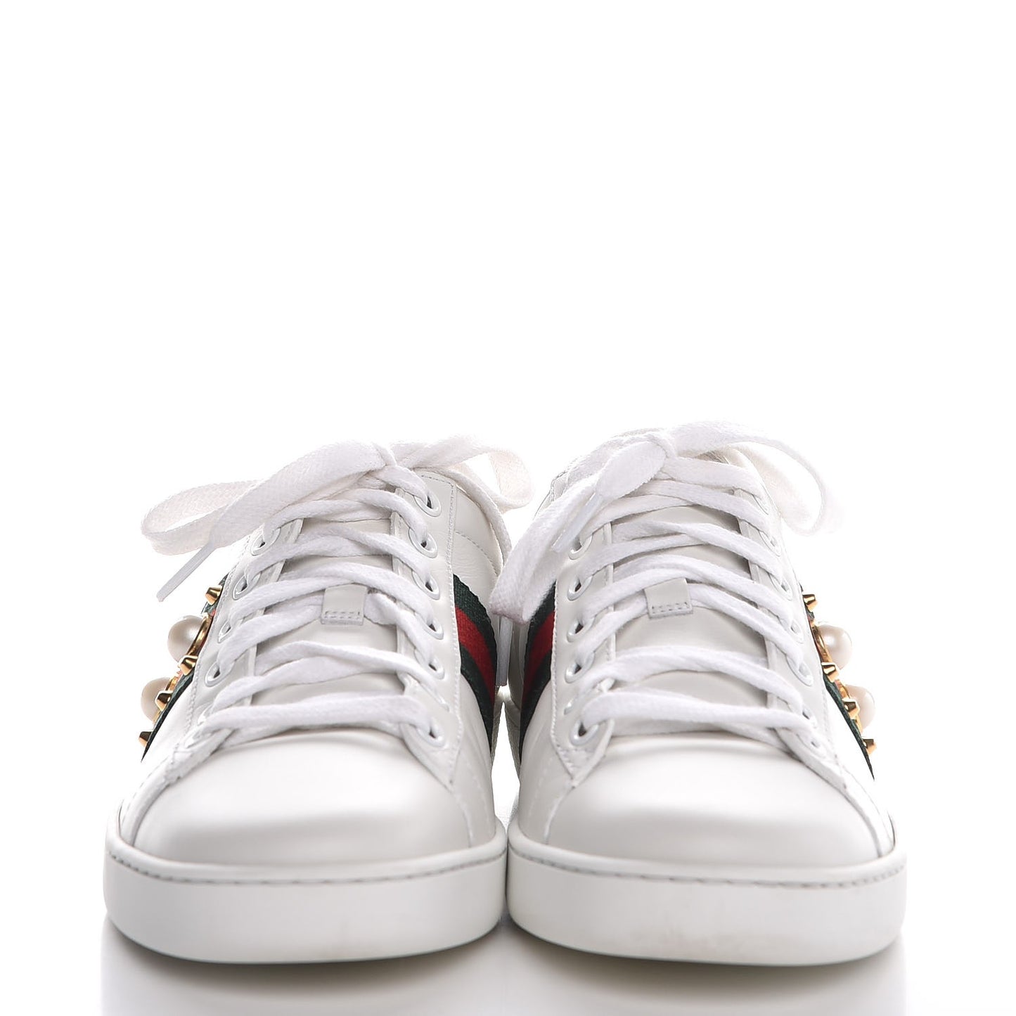 Calfskin Web Pearl Studded Ace Sneakers 36.5 White