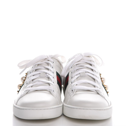 Gucci Calfskin Web Pearl Studded Ace Sneakers 36.5 White 2 of 11