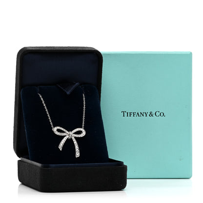 Tiffany Platinum Diamond Bow Pendant Necklace 5 of 5