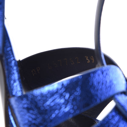 Saint Laurent Metallic Calfskin Tribute 105 Platform Sandals 39 Blue 8 of 9