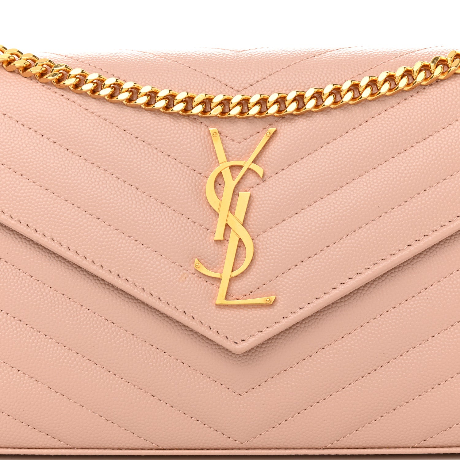 Saint Laurent Grain De Poudre Matelasse Chevron Monogram Chain Wallet Pale Pink 7 of 9