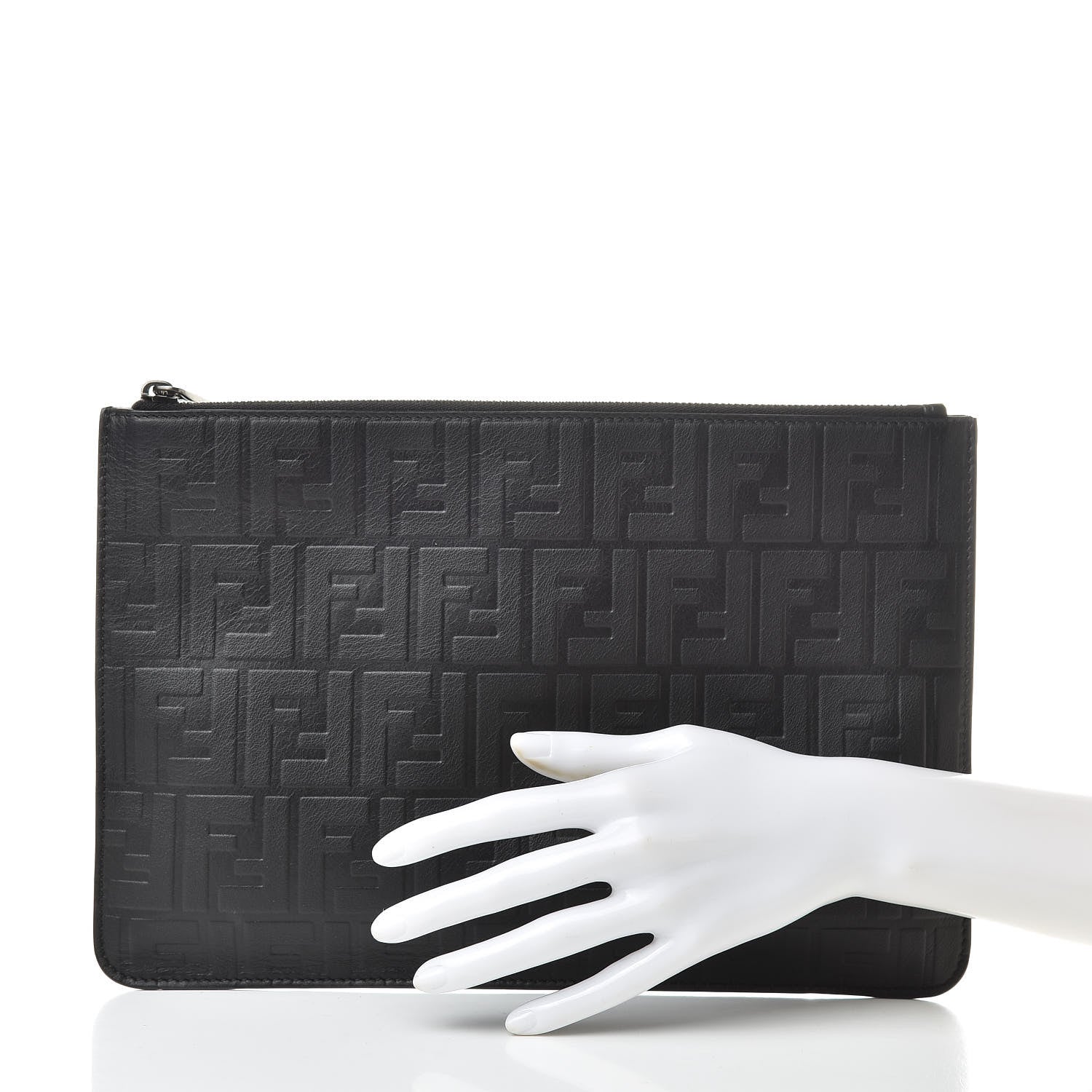Fendi Vitello Grace FF 1974 Embossed Pouch Black 2 of 7
