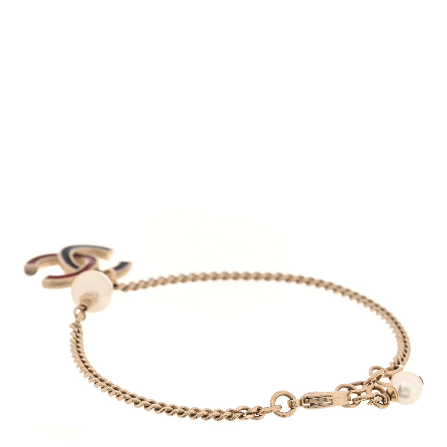 Enamel Pearl CC Bracelet Gold Red Black