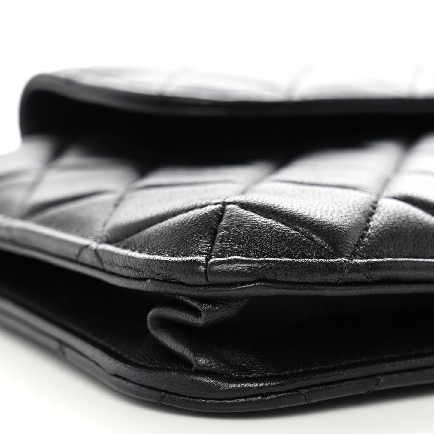 Lambskin Quilted Chain Top Handle Clutch With Chain Black