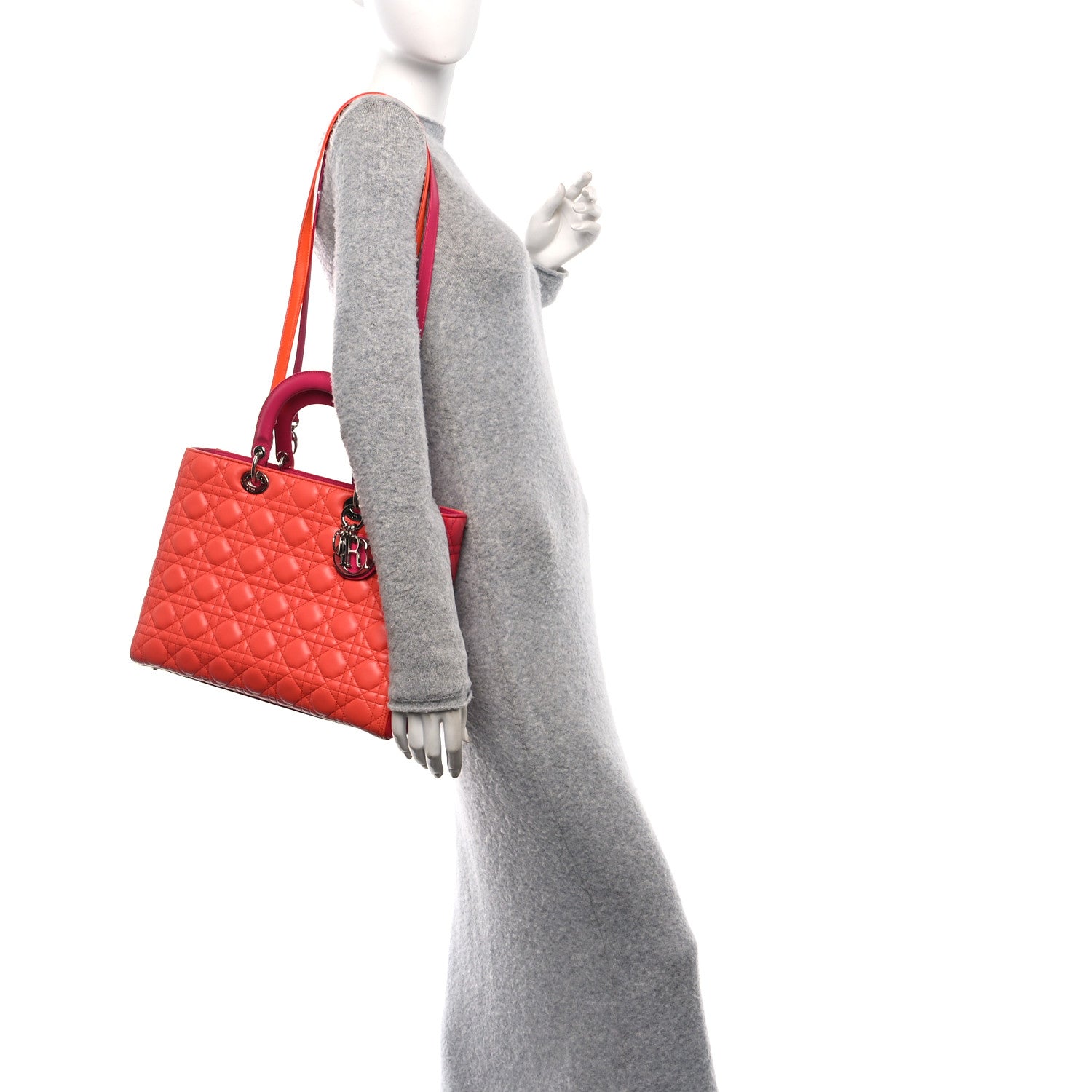 Christian Dior Lambskin Cannage Large Bi-Color Lady Dior Orange Fuchsia 2 of 10