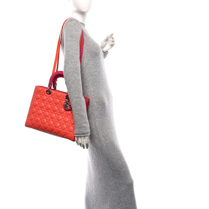 Christian Dior Lambskin Cannage Large Bi-Color Lady Dior Orange Fuchsia 2 of 10