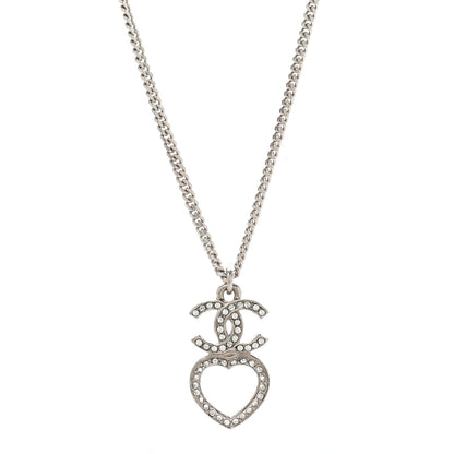 Chanel Crystal CC Heart Drop Chain Necklace Silver 4 of 6