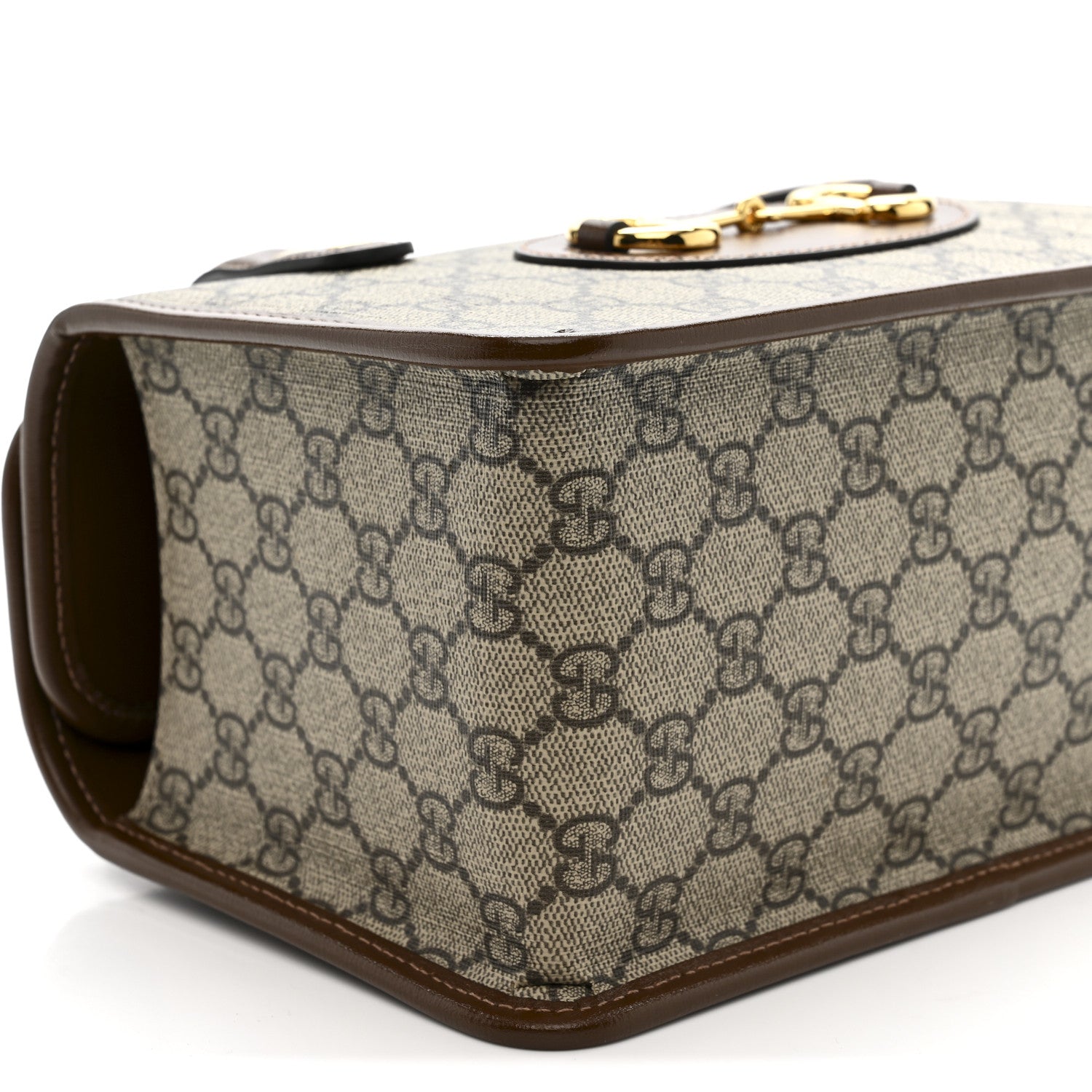 Gucci GG Supreme Monogram Azalea Calfskin Mini Horsebit 1955 Foldover Top Handle Bag Beige Ebony Brown Sugar 9 of 10