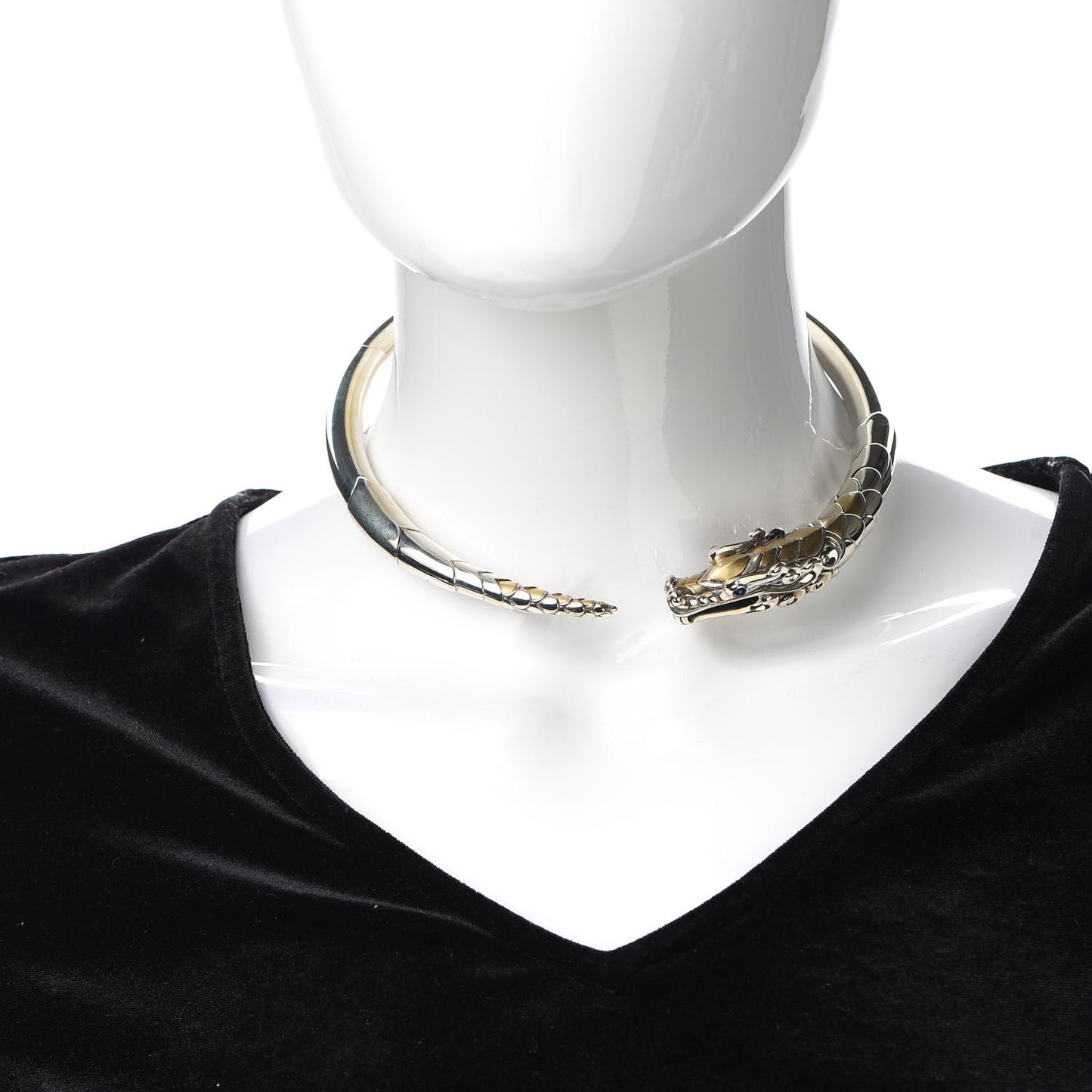Sterling Silver 18K Yellow Gold Sapphire Legends Naga Dragon Choker Necklace