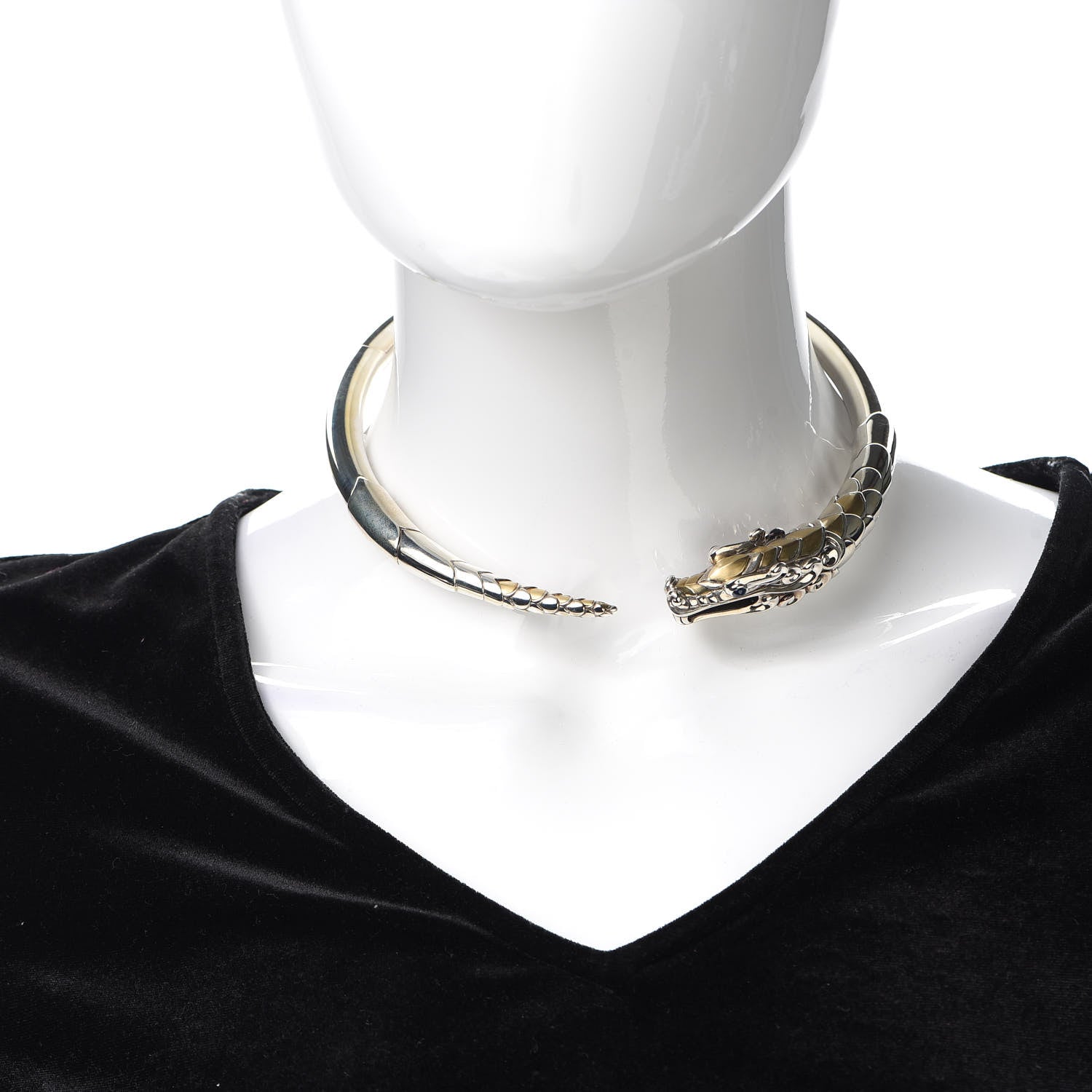 John Hardy Sterling Silver 18K Yellow Gold Sapphire Legends Naga Dragon Choker Necklace 2 of 4