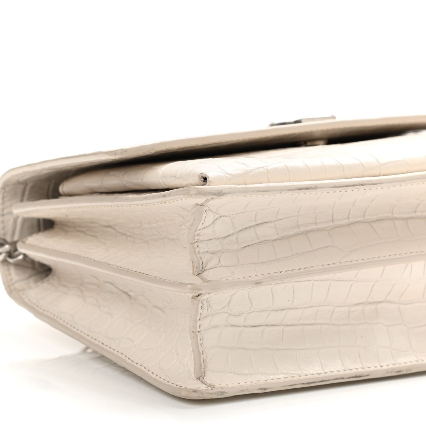 Calfskin Crocodile Embossed Medium Monogram Sunset Icy White