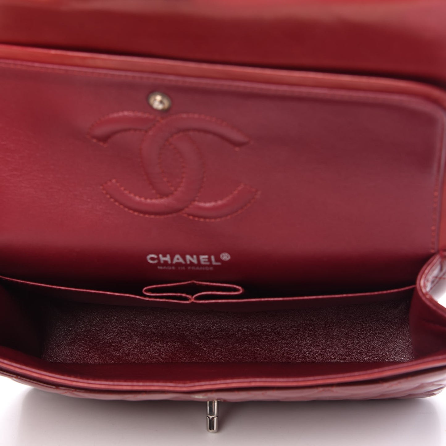 Patent Calfskin Quilted Medium Double Flap Dark Red