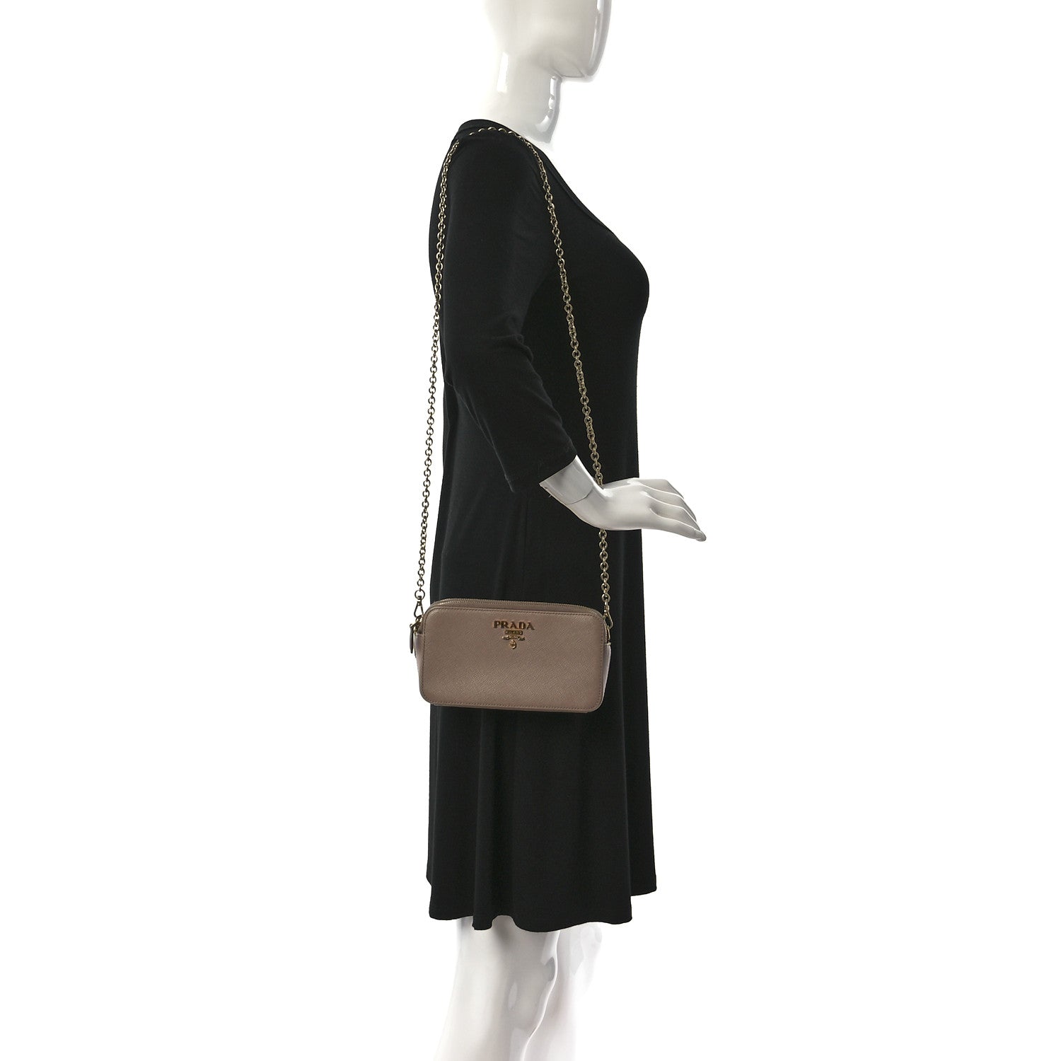Prada Saffiano Lux Mini Double Zip Chain Crossbody Bag Cammeo 2 of 10