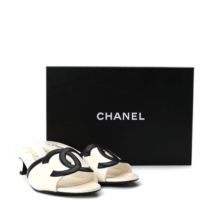 Chanel Lambskin CC Cutout Mules 38 White Black 10 of 10