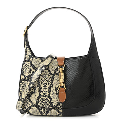 Gucci Snakeskin Small Jackie 1961 Hobo Black Beige 1 of 10