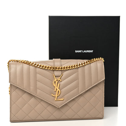 Saint Laurent Grain De Poudre Mixed Matelasse Triquilt Monogram Chain Wallet Dark Beige 11 of 11