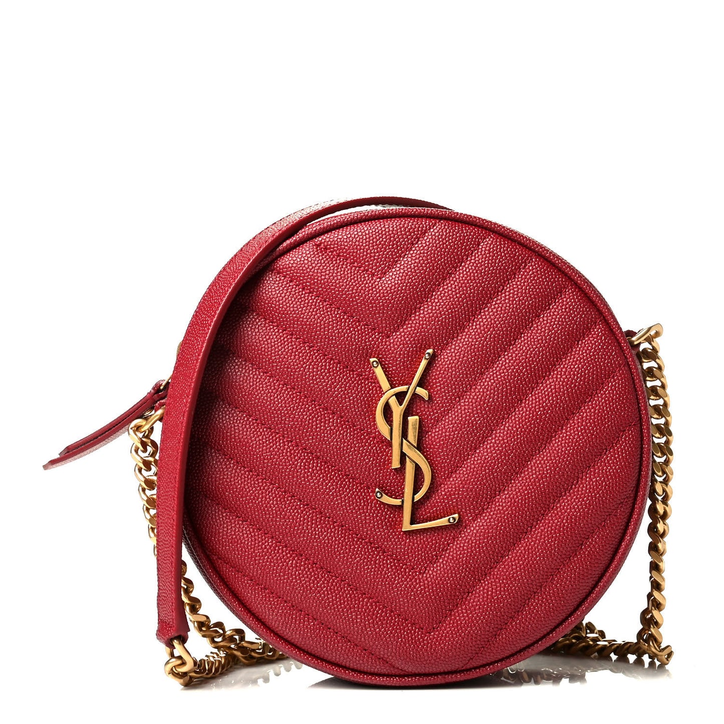 Grain De Poudre Matelasse Chevron Quilted Round Vinyle Camera Bag Eros Red