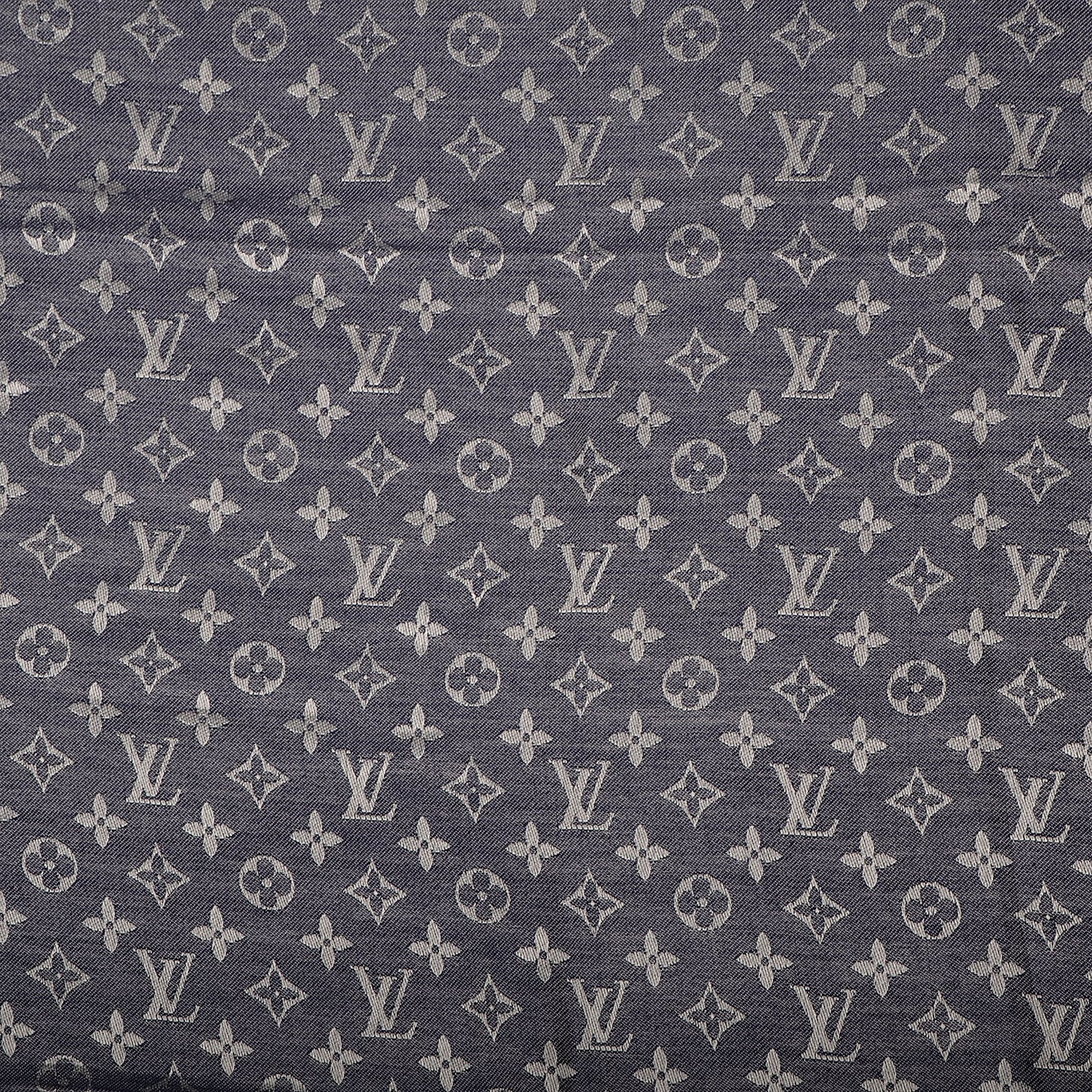 Wool Silk Monogram Denim Shawl Blue