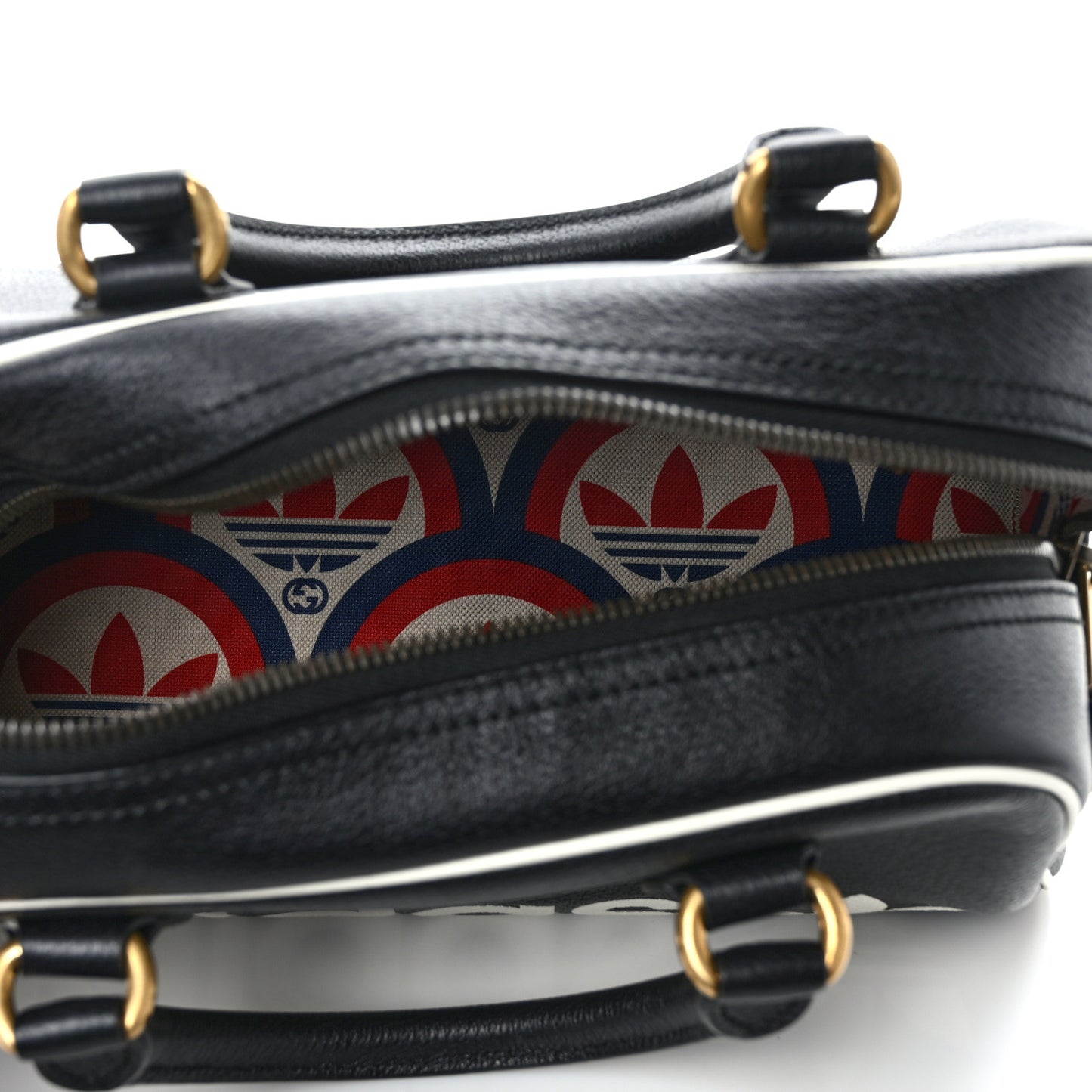 X ADIDAS Textured Dollar Calfskin Web Trefoil Logo Embossed Mini Bowling Bag Black Off White