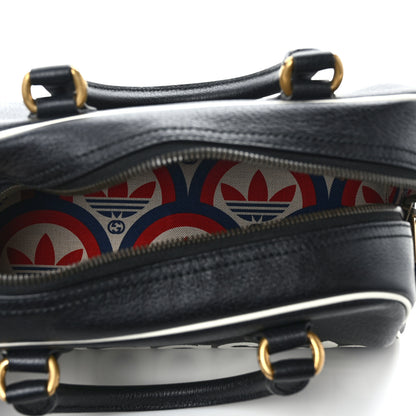 Gucci X ADIDAS Textured Dollar Calfskin Web Trefoil Logo Embossed Mini Bowling Bag Black Off White 5 of 12