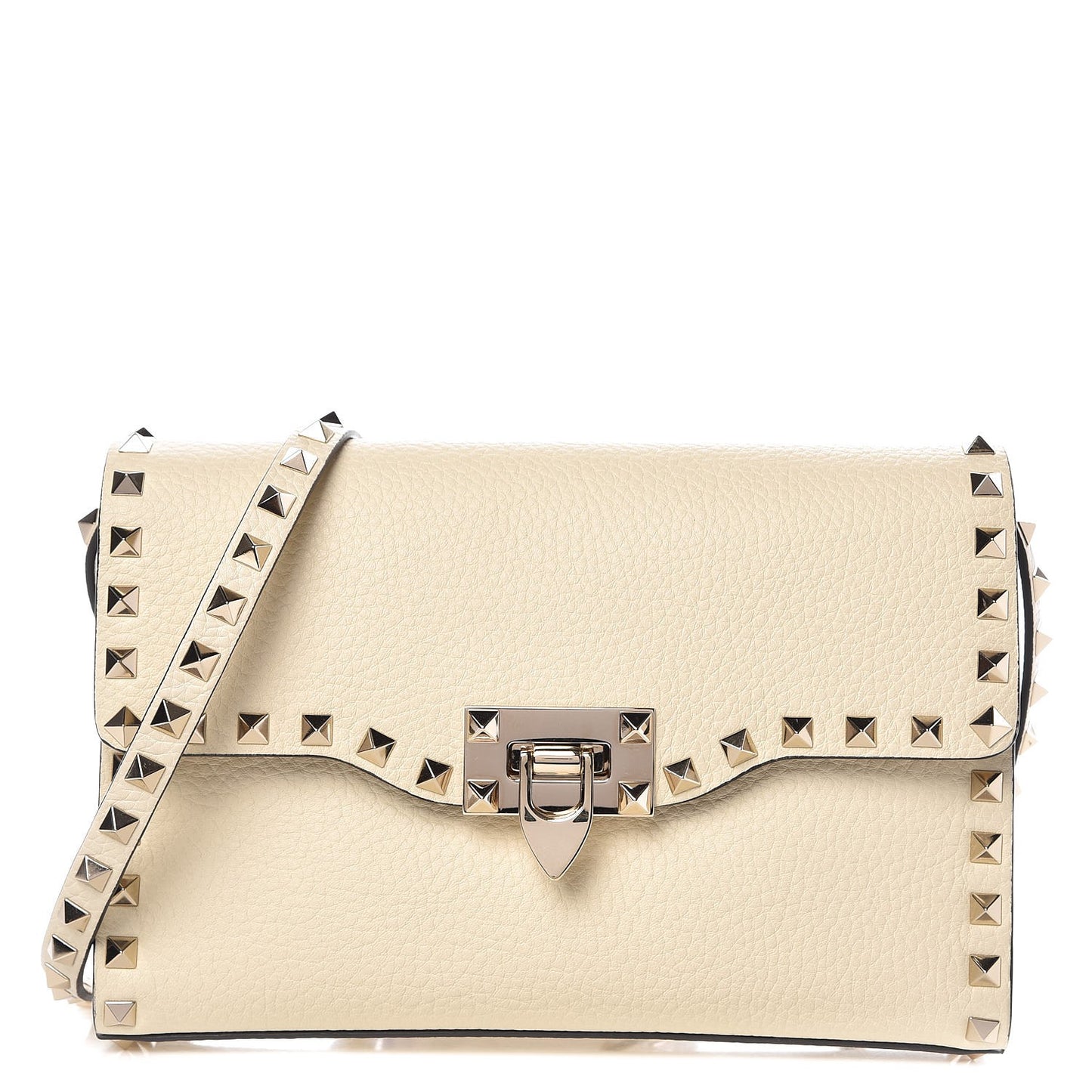 Pebbled Calfskin Medium Rockstud Flip Lock Crossbody Bag Light Ivory