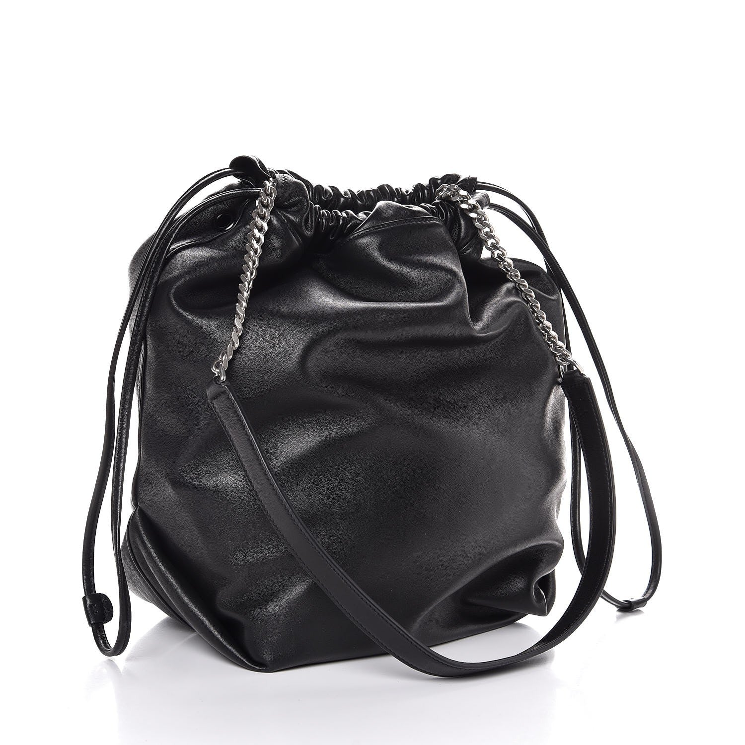 Saint Laurent Smooth Calfskin Teddy Drawstring Bag Black 4 of 8