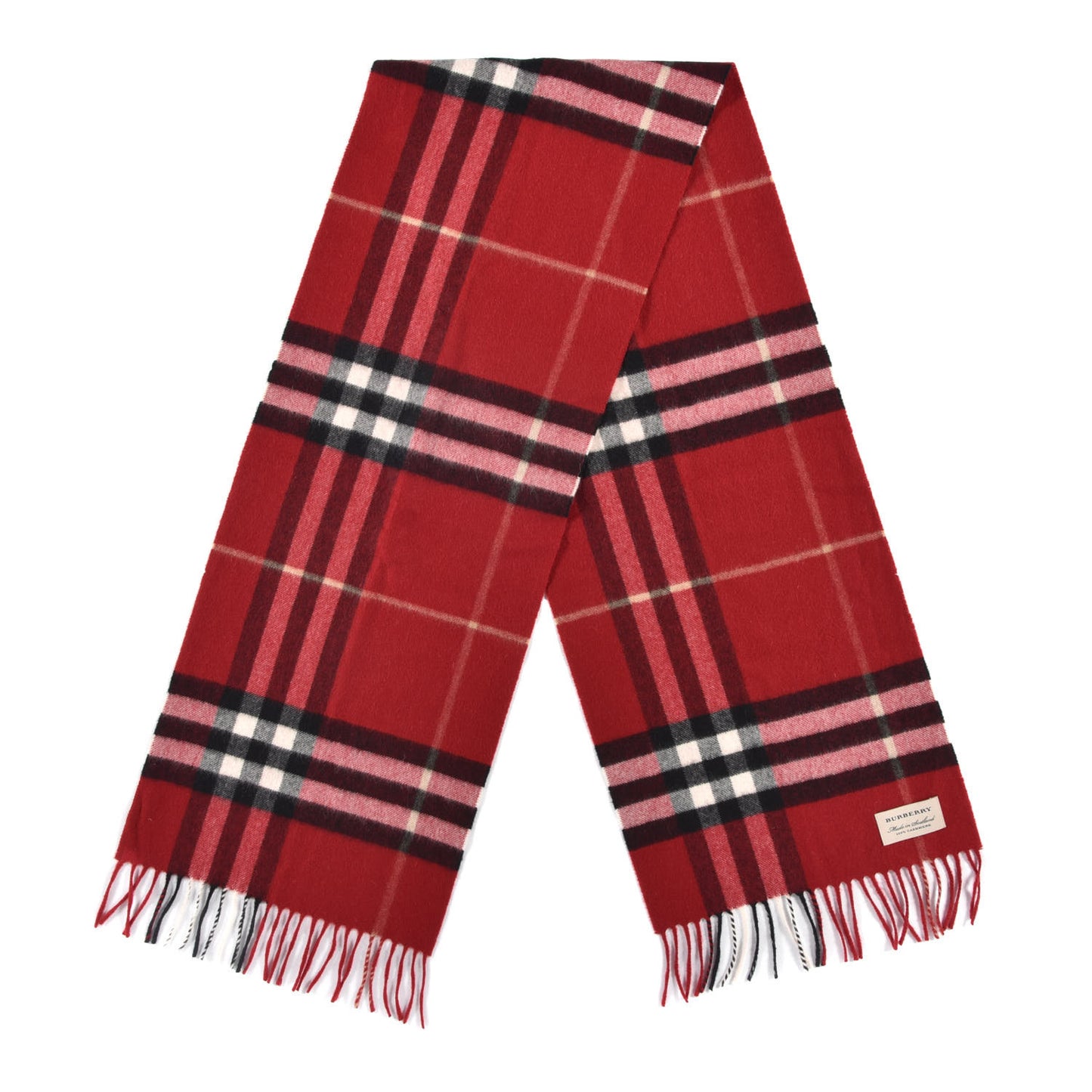 Cashmere Giant Check Fringe Scarf Parade Red