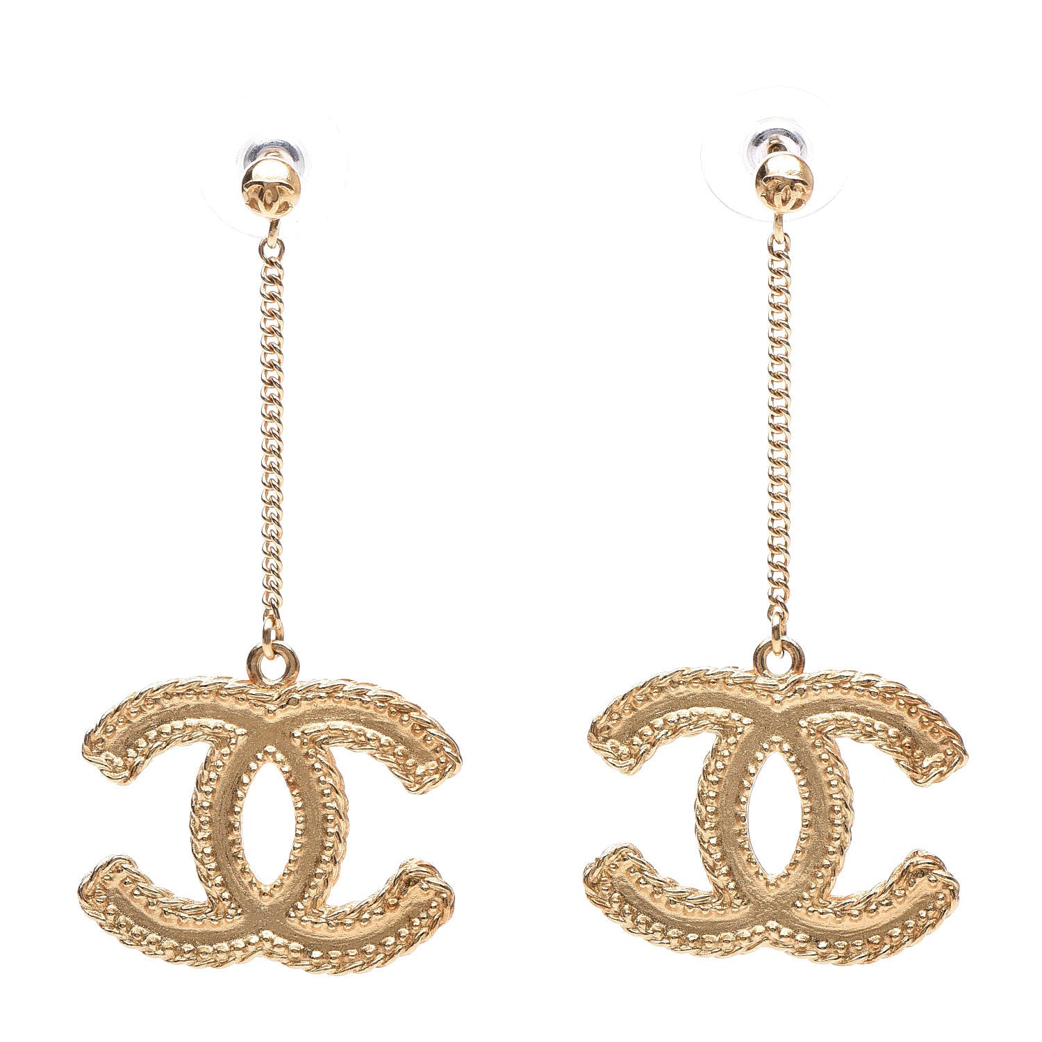 Chanel CC Drop Earrings Matte Gold 1 of 5