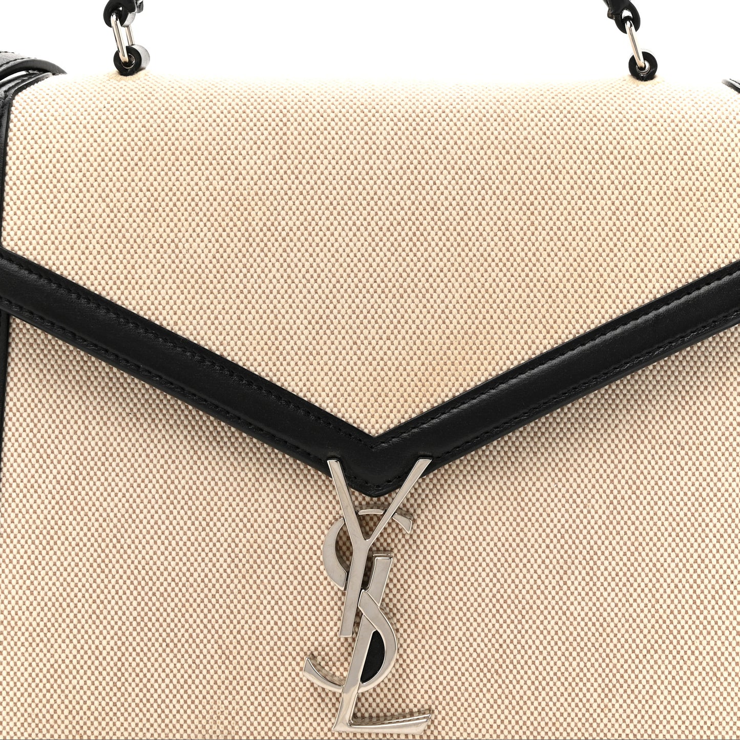 Canvas Calfskin Medium Classic Monogram Cassandra Top Handle Natural Black