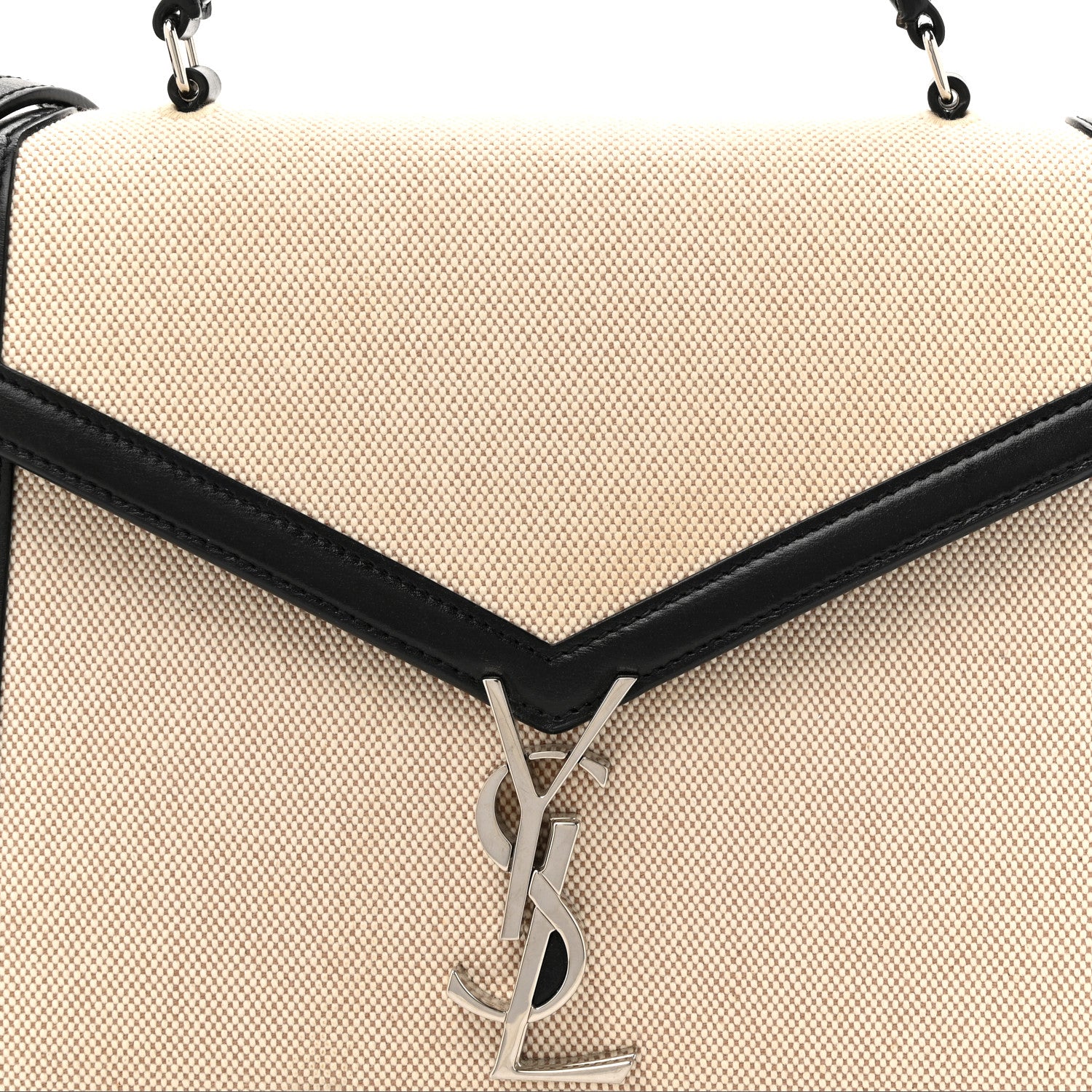Saint Laurent Canvas Calfskin Medium Classic Monogram Cassandra Top Handle Natural Black 8 of 13