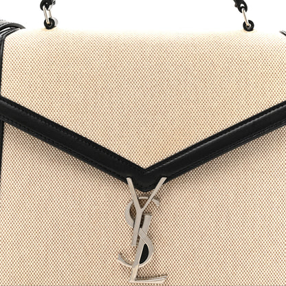 Saint Laurent Canvas Calfskin Medium Classic Monogram Cassandra Top Handle Natural Black 8 of 13