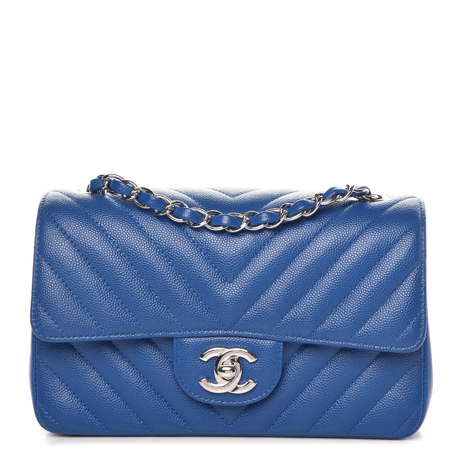 Chanel Caviar Chevron Quilted Mini Rectangular Flap Blue 1 of 8